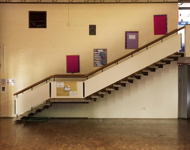 Fairlawn School, Lewisham: main staircase in the assembly hall