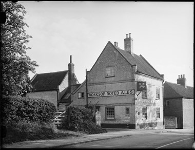 Archive photograph of vernacular buildings.